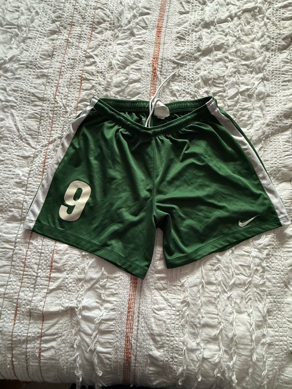 (Pack of 2 shorts) Nike Green Athletic Shorts with White Side Stripes & Number 9
